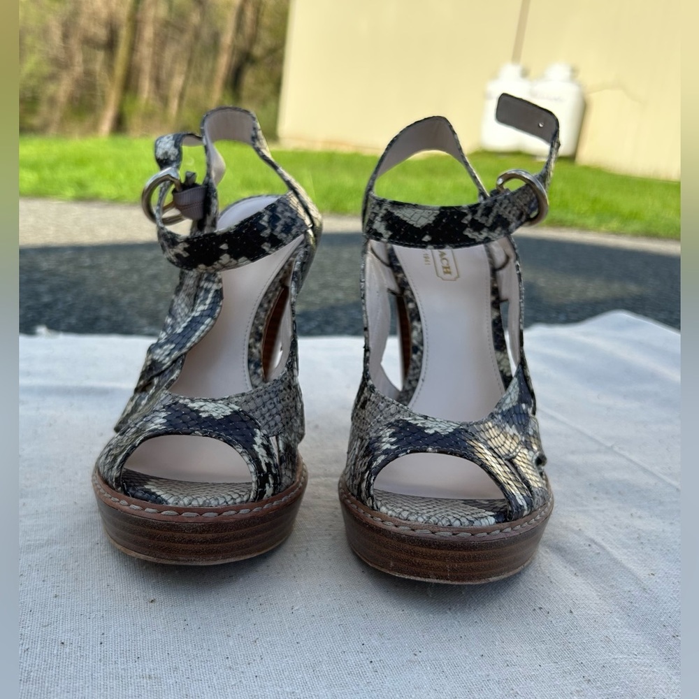 VINTAGE COACH snakeskin leather chunky wooden heel sandal. Size 7 - Picture 6 of 13